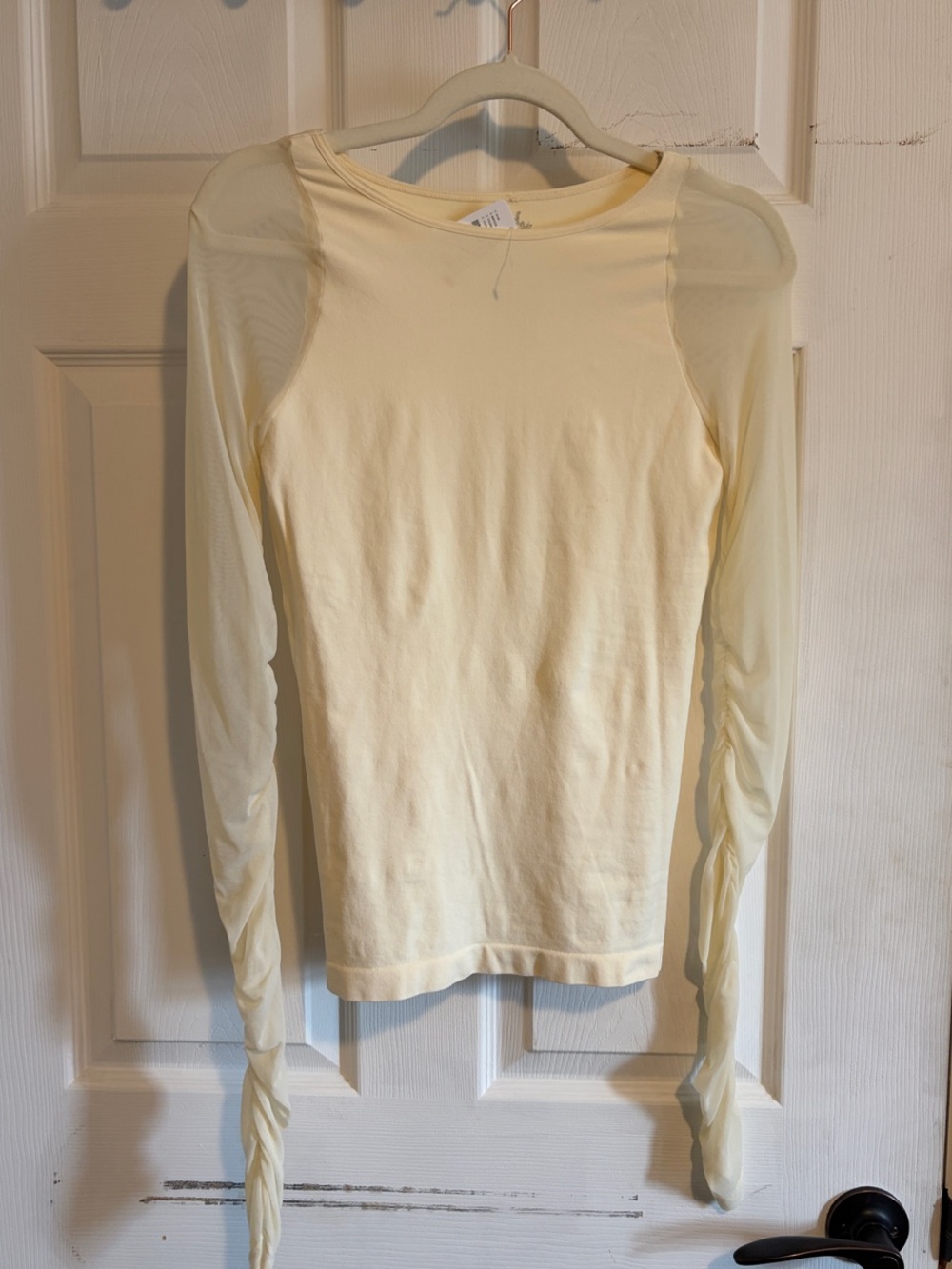 Free People Intimately sheer lace ivory white layering top ruched sleeves